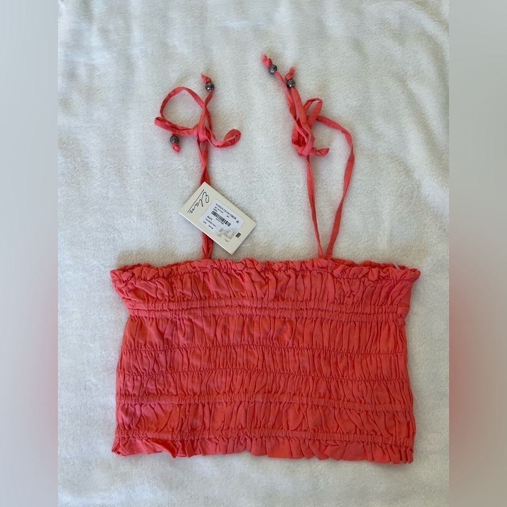 Elan Coral Smocked Crop Top with Straps
